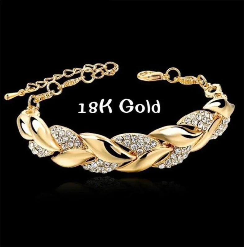 Trendig armband full strass kvinnor armband smycken guld färg blad form kristall armband armband fashion party gåvor4306608