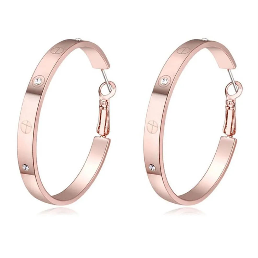 Exaggerated Hoop Earrings For Women Fashion Party Rose Champagne White Gold Color 100% Austria Crystal Jewelry Christmas gift296y