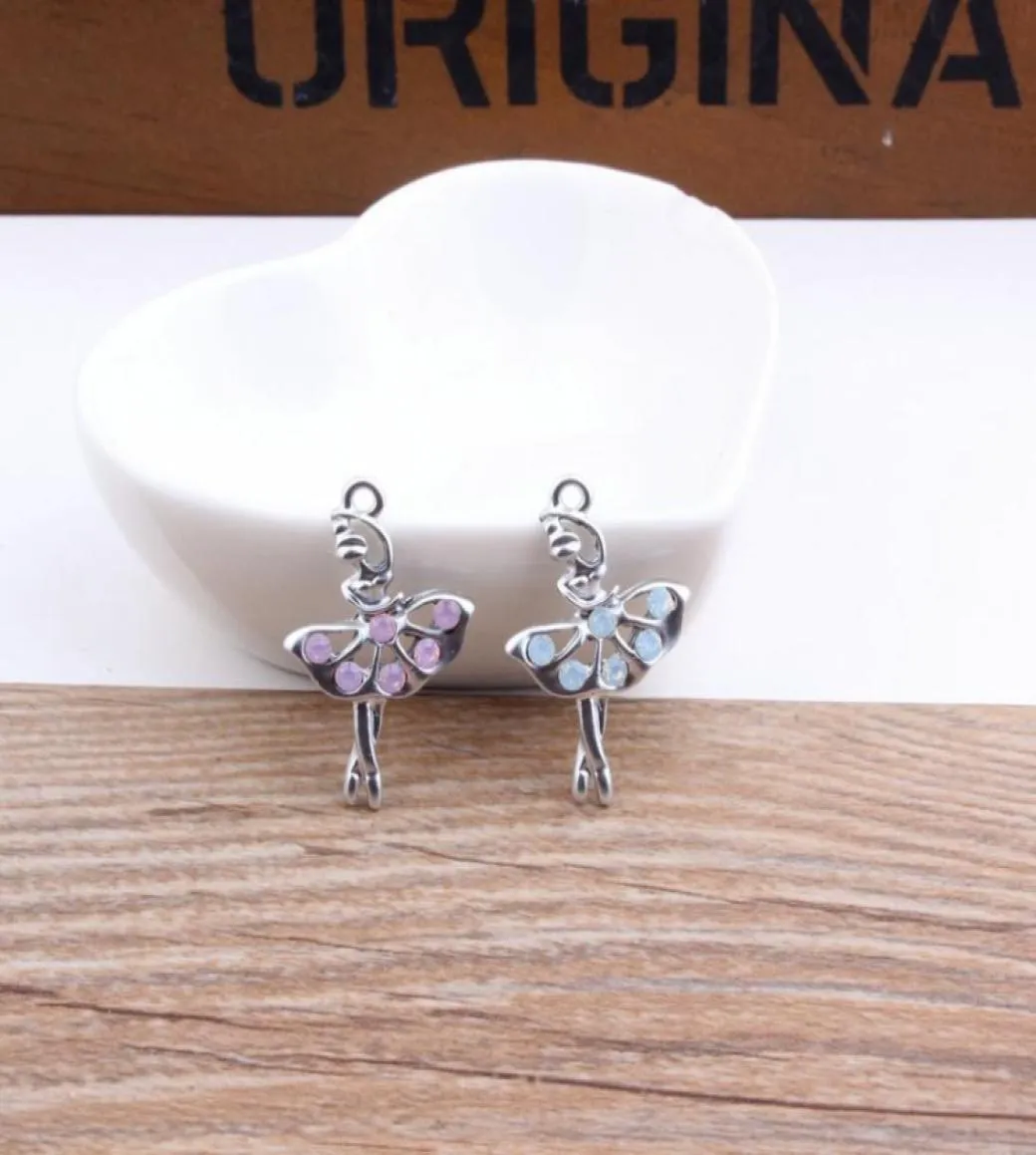 100pcslot Ballerina Ballet Charms Pendnat Dancer Dancing Girl Charm Silver Plated Rhinestones Charms 2030 MM7275612