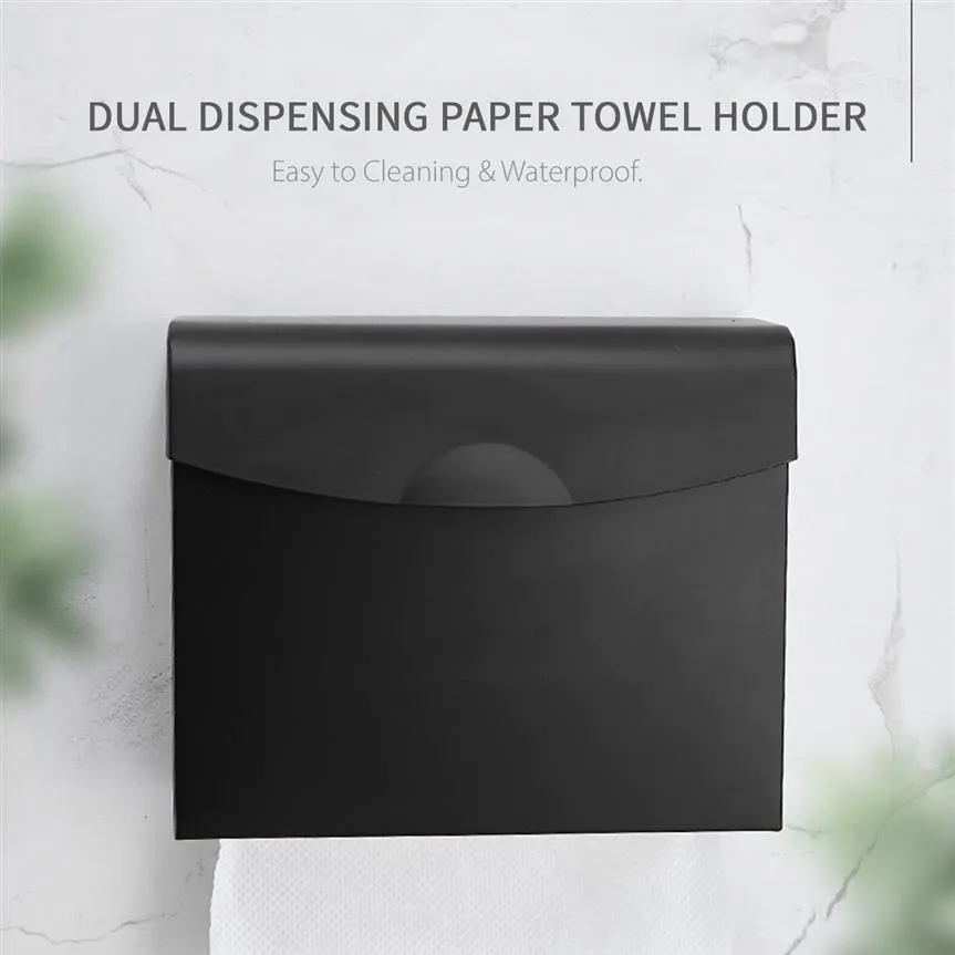 Aan de muur gemonteerde papieren handdoekdispenser Dubbele dispenser voor papieren handdoekjes Waterdichte ruimte Aluminium badkamertissuedispenserdoos 2103280y