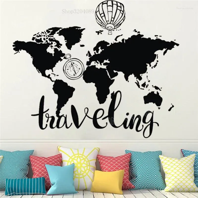 Wall Stickers Modern Compass Air Balloon Traveling Home Decor For Living Room Bedroom Art Decal CN274