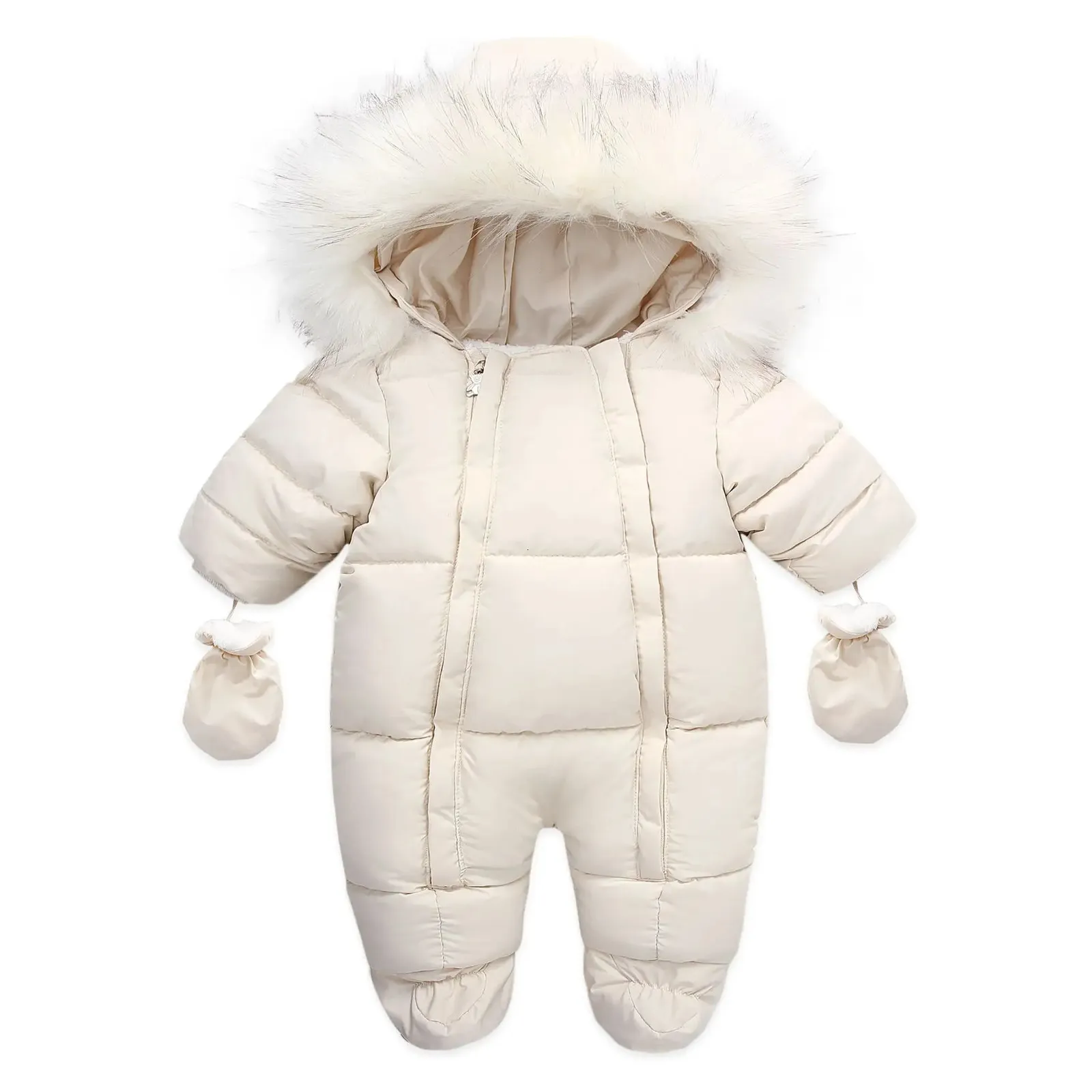 Rompers Winter Baby Rompers tjock varm spädbarn Huva inuti fleece jumpsuit född pojke flicka övergripande småbarnskläder set 231212