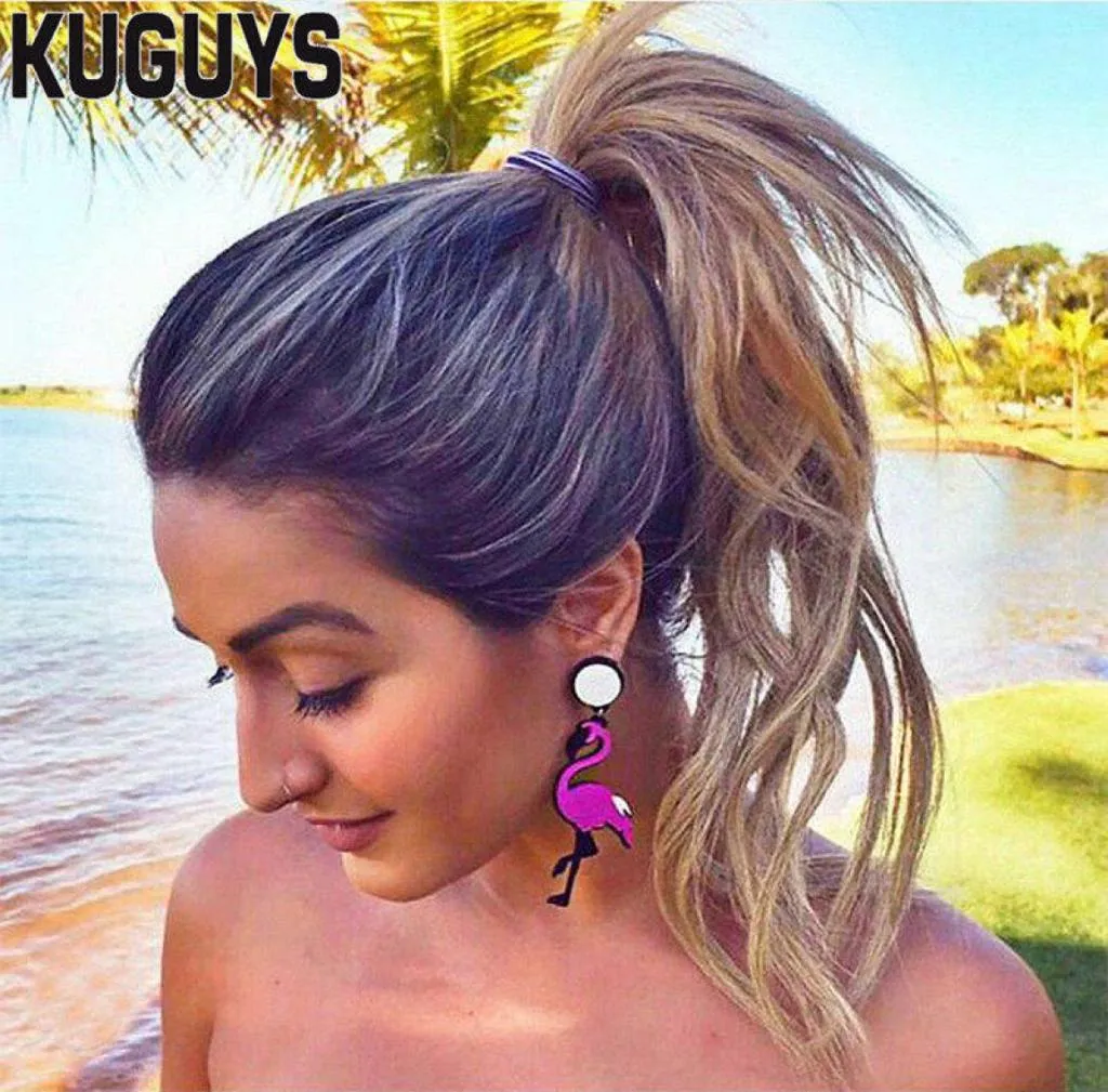 Boucles d'oreilles flamants roses pour femmes, bijoux en acrylique à la mode, 03987901