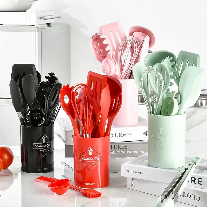 Silicone Pasta Fork And Ladle Spoon Set, Large Non Stick Kitchen Utensils For Cooking,Stirring,One Piece Serving Spaghetti, Soup, Sauce