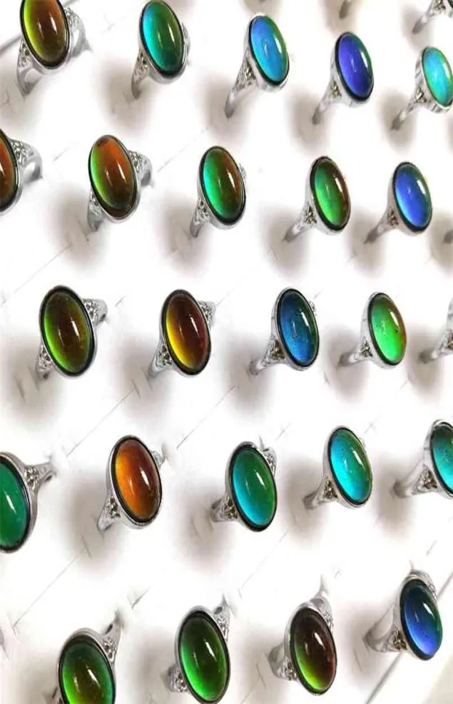 Whole 50pcslot Oval Shape Mood Ring Emotion Feeling Temperature Changing Color Rings For Women Men Vintage Bulk Jewelry Lot 26148893