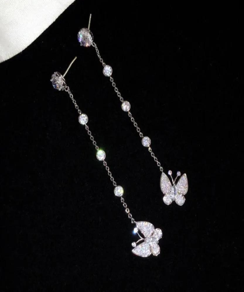 super glittering new ins fashion luxury designer diamonds zircon cute beautiful butterfly long dangle stud earrings for woman 1420810