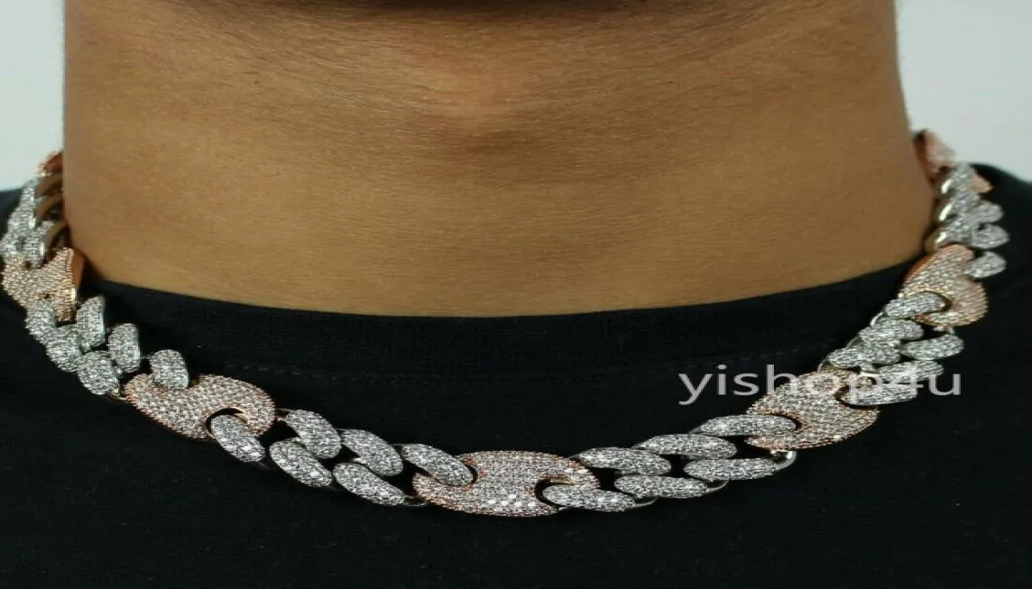 20mm Iced Cuban Oval Link Diamond Chain Necklace Bracelet 14K Two Tone Rose GoldWhite Gold Cubic Zirconia Jewelry Mariner Cuban 4794264