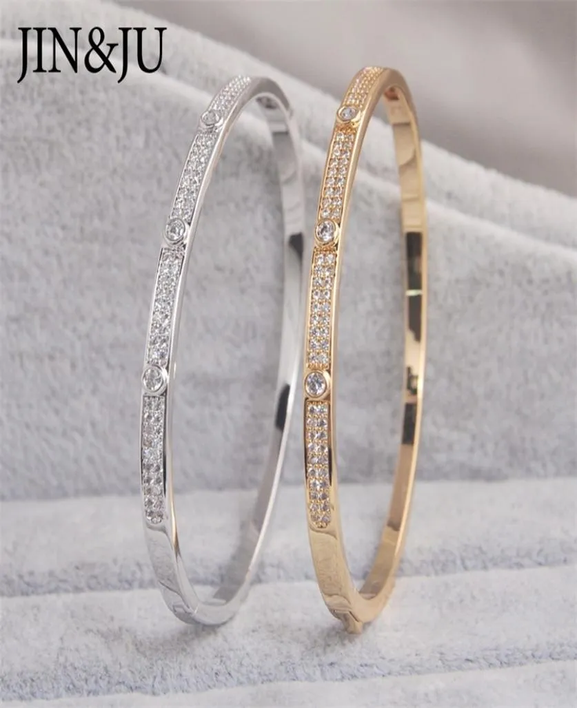 JINJU Gold Color Charm BraceletsBangles For Women Birthday Gift Copper Cubic Zirconia Cuff Braclet Femme Dubai Fashion Jewelry 28914479