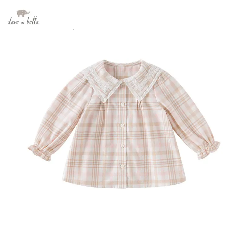 Barnskjorta Dave Bella Girls Cotton Spunautumn Lapel Shirt Plaid Kid Girl Shirt Under Girls Shirt Clothes For 2-9Y DB3223101 231212