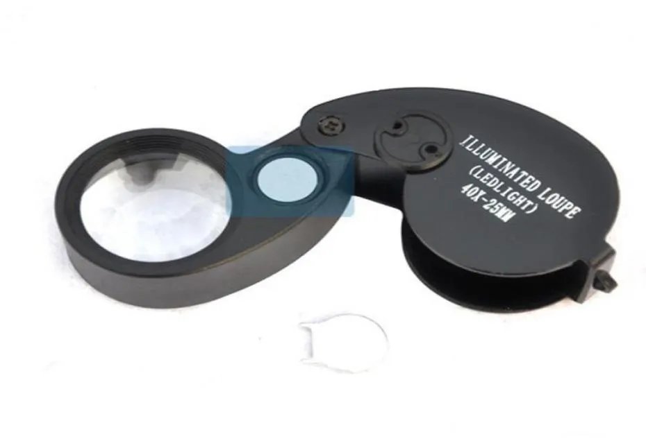 طي 40X 25 مم نظارات Machifier Watch Compact Lupa LED LED مصباح مكبر الزجاج المجهر Lupas de Dumento Loupe6553690