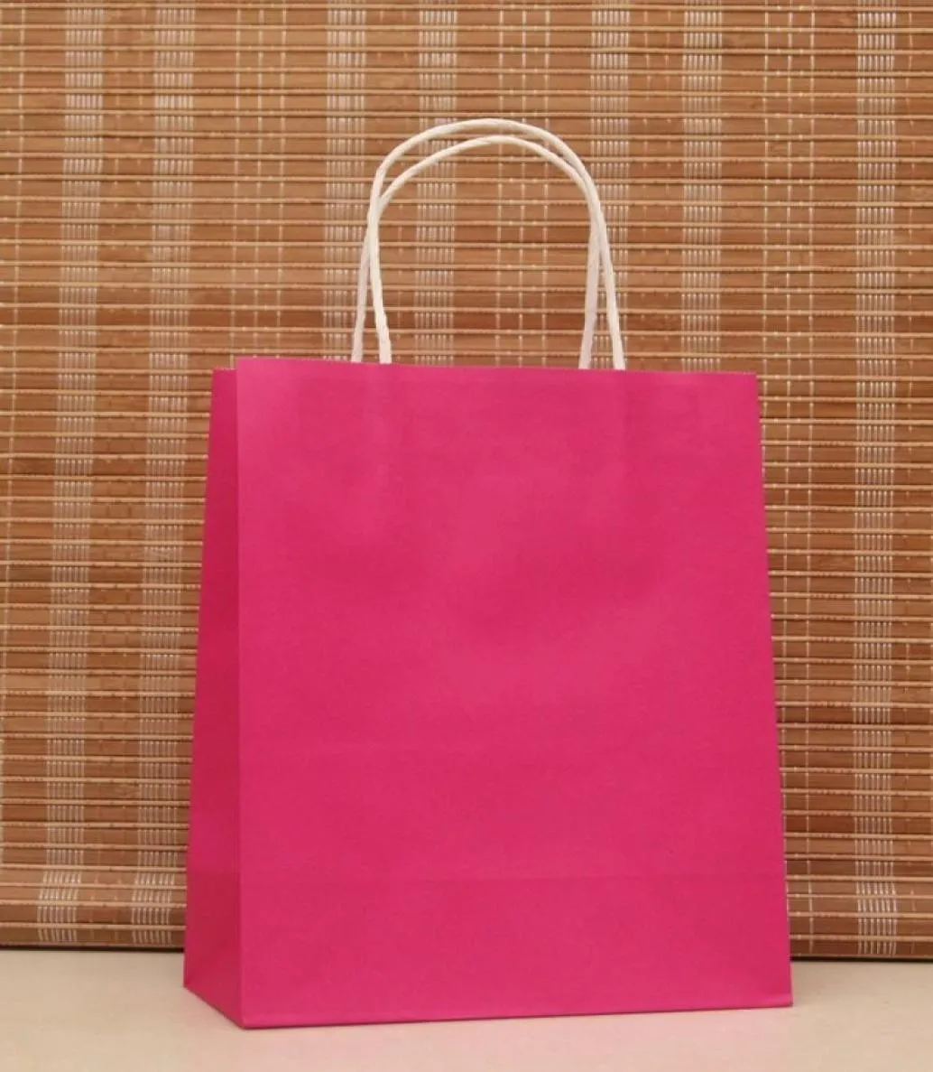 Whole 40PCSLOT Multifunction rose pink paper bag with handles21x15x8cm Festival gift bag good Quality shopping kraft1018534