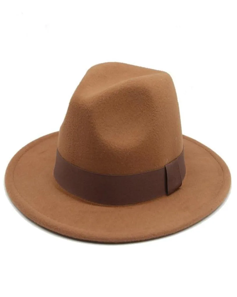 Fedora hoed lint band riem brede rand effen ronde top dames klassiek panama formele kleding kerk groen wit zwart winter 2106087639316