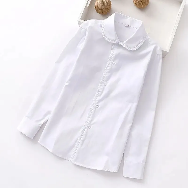 Kindershirts Peuter Tienerkleding Schooluniform Meisjesoverhemden Witte lange mouwen Turn-down kraag Kindershirt voor meisjes Kinderen Tops 231212