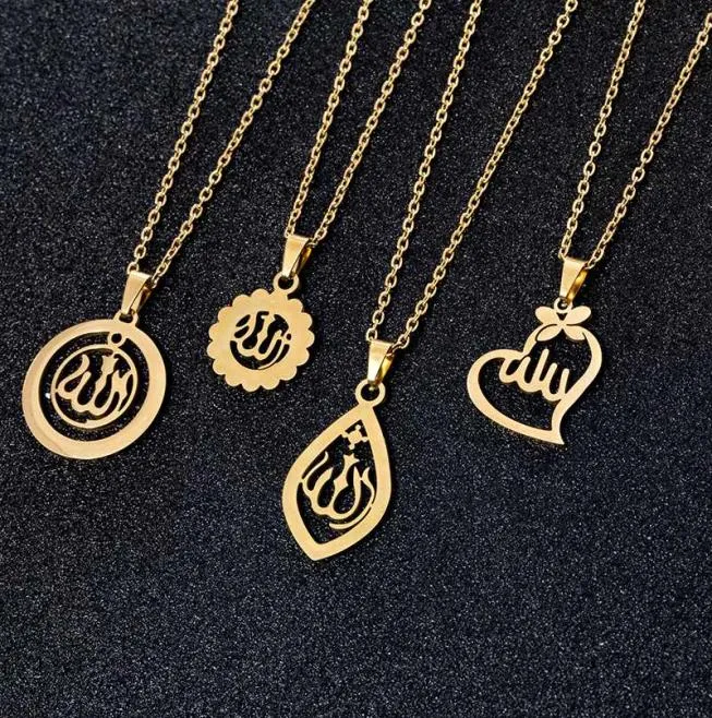 Hanger kettingen Midden -Oosten Arabië Moslim ketting Roestvrij staal Goudkleuren Vrouwen Islamitische religieuze jeweler Gift1010347
