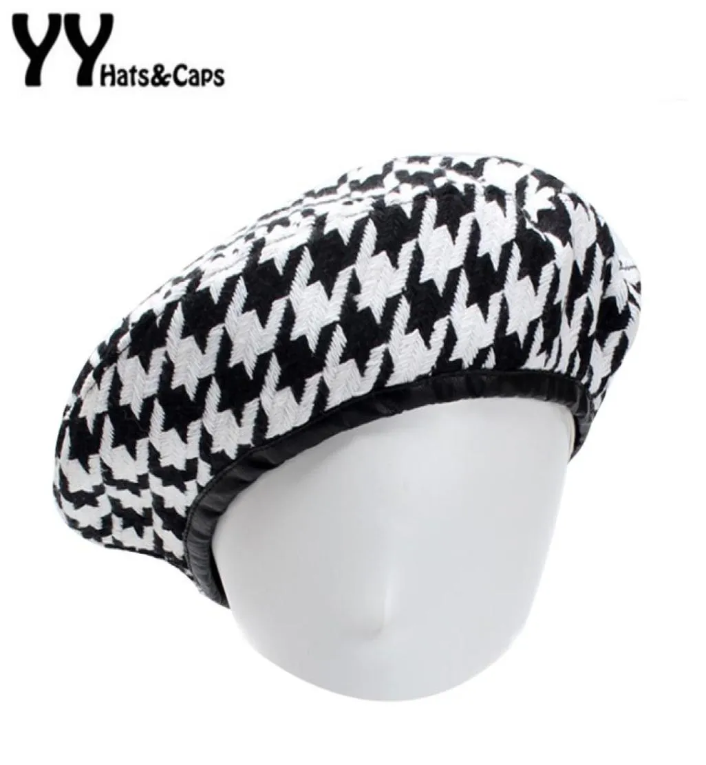 YY Autumn Berets Cap Winter Hats for Women French Houndstooth Beret Flat Cap Plaid Elegant British Style Lady Painter Bonne 18115271053