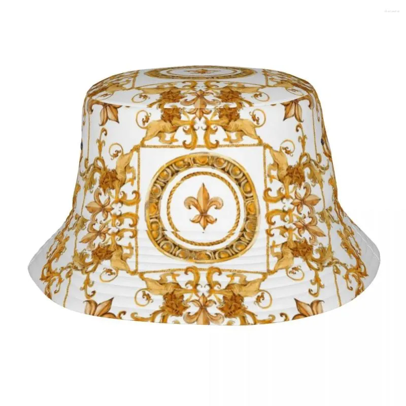 Bérets femme chapeau seau Lion d'or et damassé ornement printemps pique-nique chapeaux pliable randonnée pêche casquettes Boonie idée cadeau