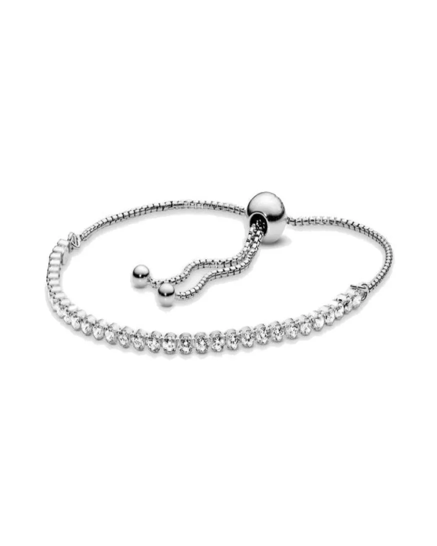 Bijoux fins Authentique 925 En Argent Sterling Perle Fit Bracelets À Breloques Chaîne Étincelante Curseur Réglable Bracelet De Tennis Chaîne De Sécurité Pendentif DIY beads7592406