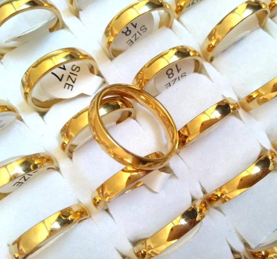 50pcs Gold 4mm Wedding Engagement Rings Men Women 316L Stainless Steel Plain Band Finger Rings High Quality Comfortfit Lovers Cou5526615