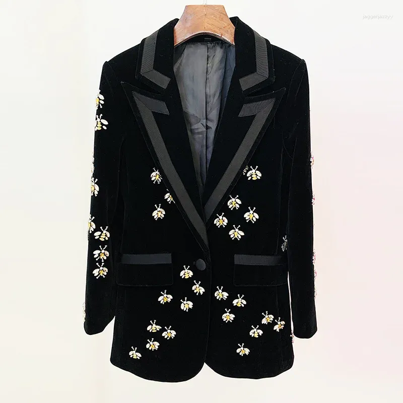 Kvinnors kostymer 2023 Autumn Winter Style Star Fashion Slim Bee Heavy Industry Diamond Beaded Velvet Suit Jacket Blazer Women Femme Coat