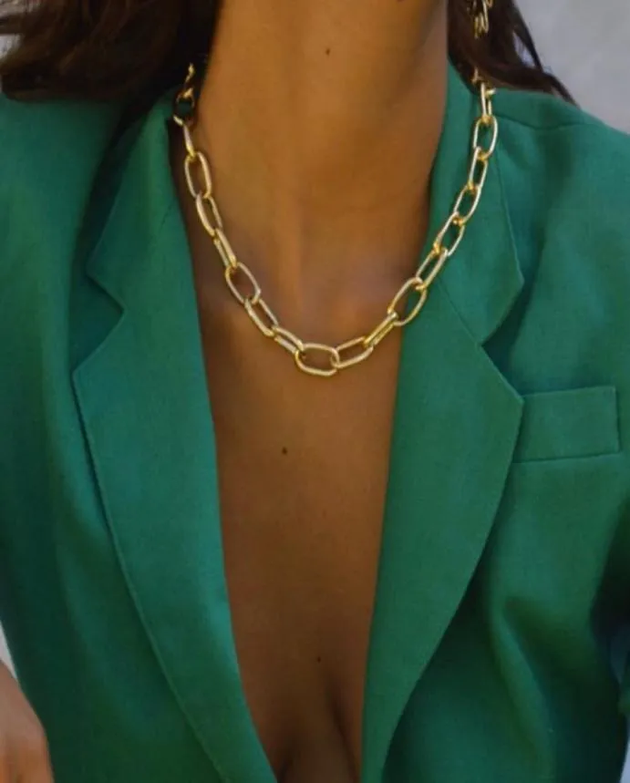 Colliers ras du cou à chaîne épaisse de Style Punk pour femmes, couleur or, personnalité exagérée, collier de clavicule court de fête, bijoux 5638027