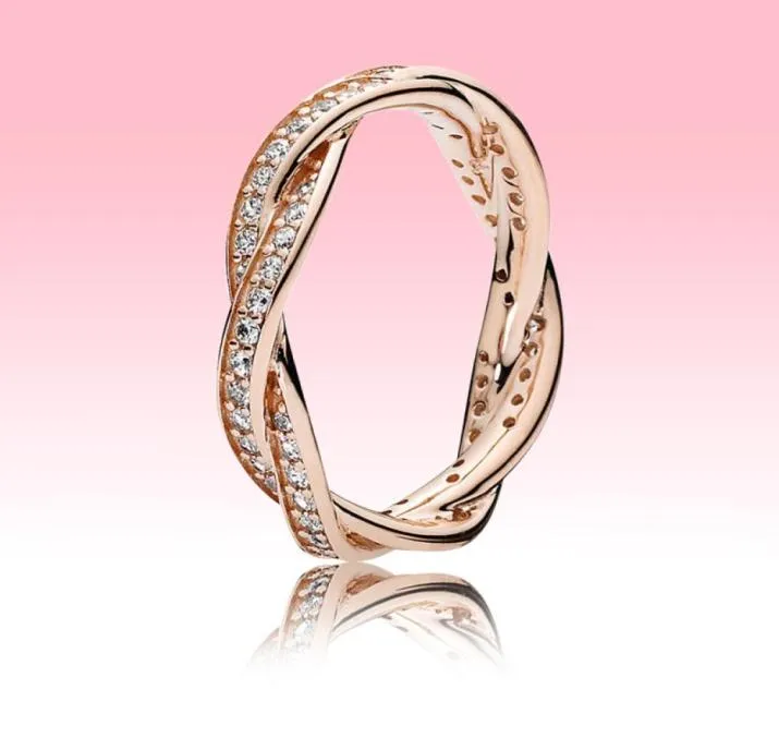 Rose Gold Lovers Ring CZ Diamond Bijoux pour 925 Silver Silver Sparkling Lignes torsadées avec Boîte d'origine pour femmes MENS9584741