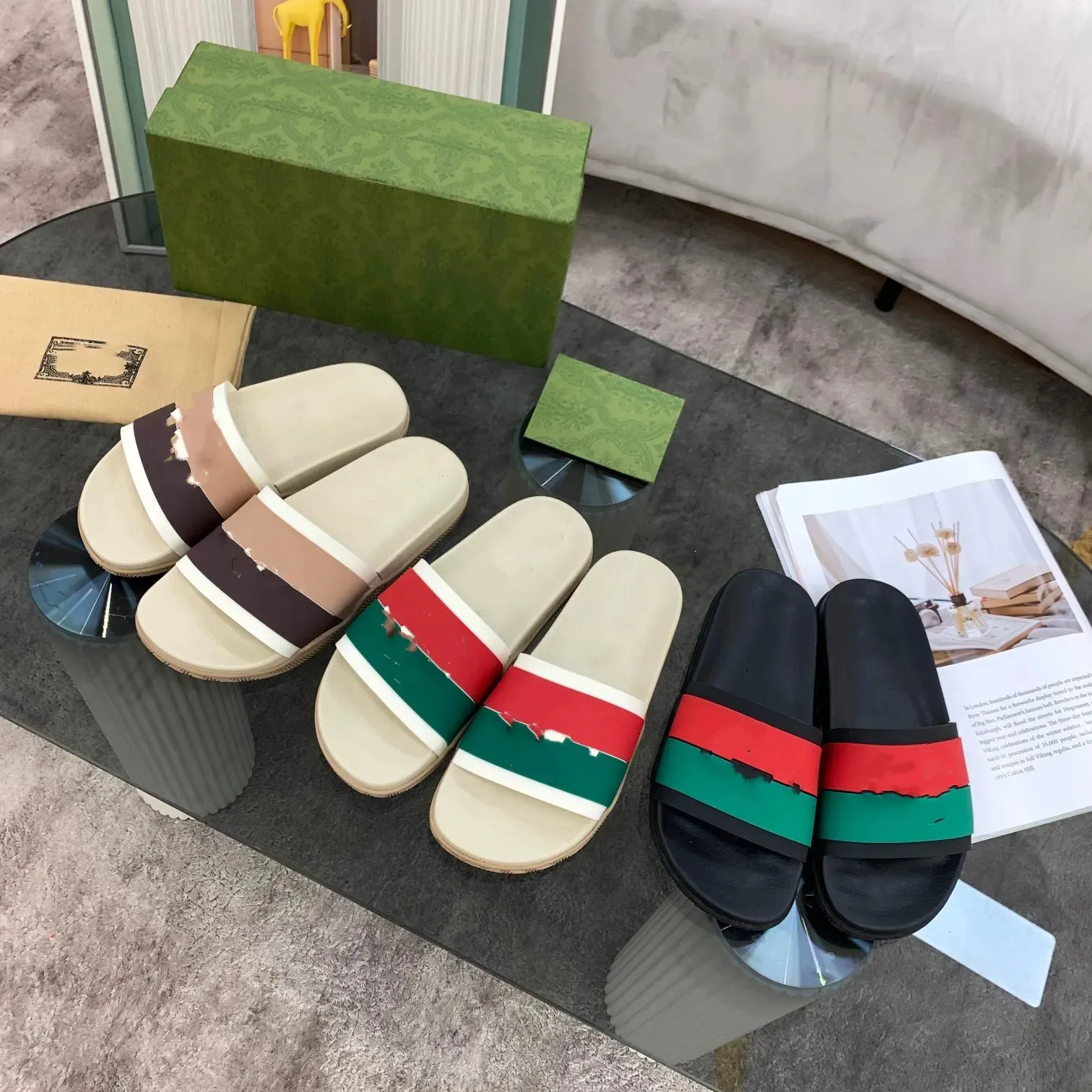 summer men and women couples green duo slippers European station soft rubber flip-flop tide brand bottom beach non-slip sandals