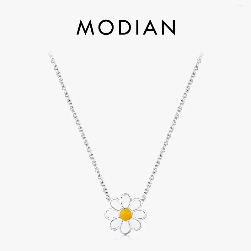 Pendentifs MODIAN 925 argent Sterling émail blanc fleur pendentif breloque collier marguerite cou lien chaîne pour les femmes hypoallergéniques bijoux