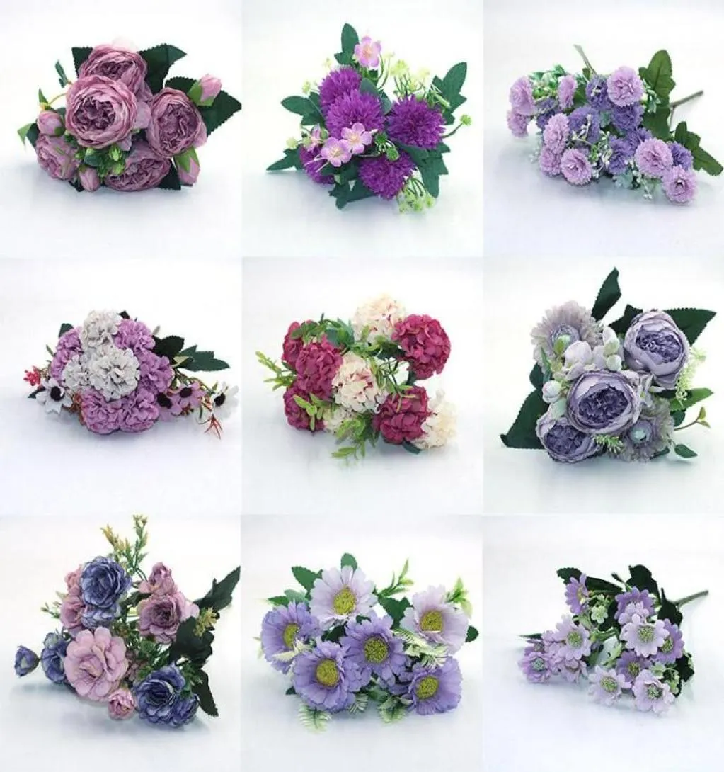 Couronnes de fleurs décoratives violet 1 pièces toutes sortes de belles pivoines artificielles Rose Gerbera marguerite fleur en soie bricolage maison jardin Pa1115890