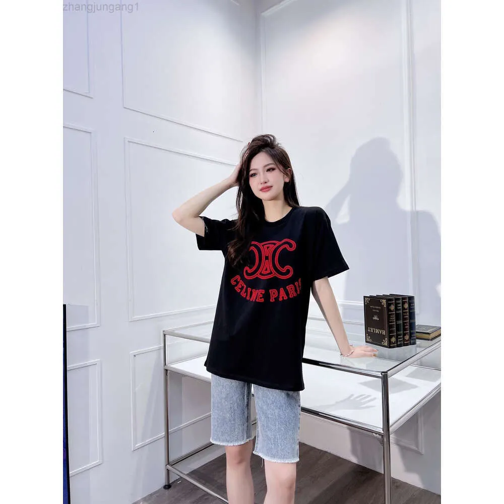 Designer Celina Triomphe CE23 Summer New Fashion Flocking Letter Simple Casual Versatile Short Sleeve T-shirt