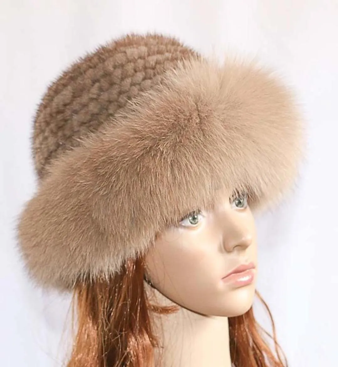 Женская шапка из натурального меха норки, шапка-бини из лисьего меха, зимние женские шапки, модная вязаная шапка из меха норки Y2010242832982