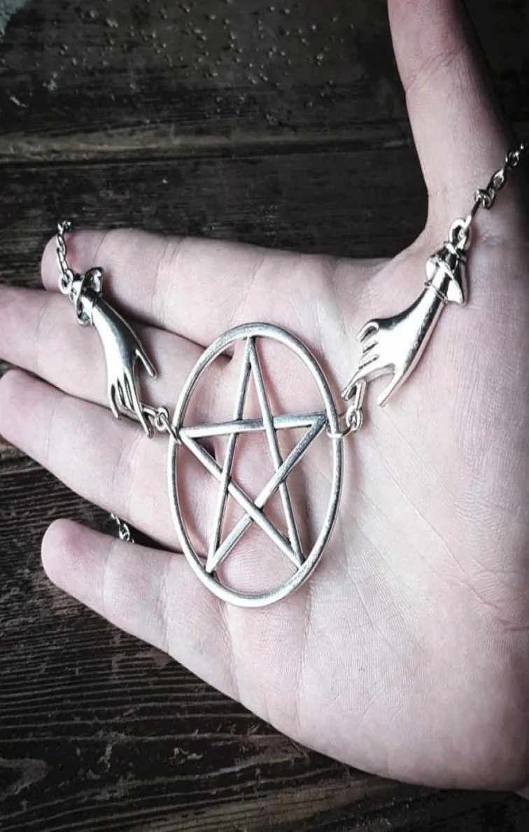 Hänge halsband silver färg pentagram hednisk halsband förändra lnspired lång stor gotisk klassisk ockult mörk gåva män 2021 mode3851850