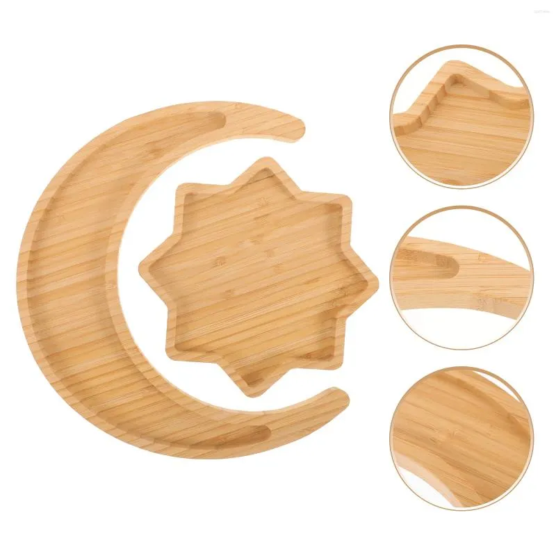 Geschirr-Sets, 2 Stück, Bambus-Tablett, Platte, Speiseteller, Dessert, Multifunktions-Obst-Kind-Laibpfannen