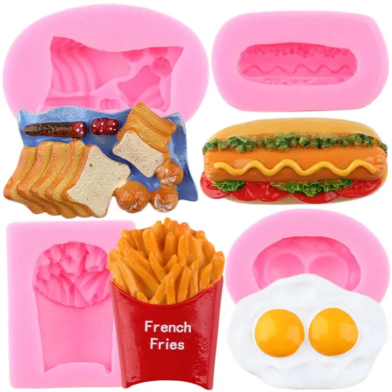 Baking Moulds Bread Potato Chip Hamburger Egg Silicone Mold Fondant Cake Decorating Tools Soap Resin Clay Molds Candy Chocolate Gumpaste Mould 231213