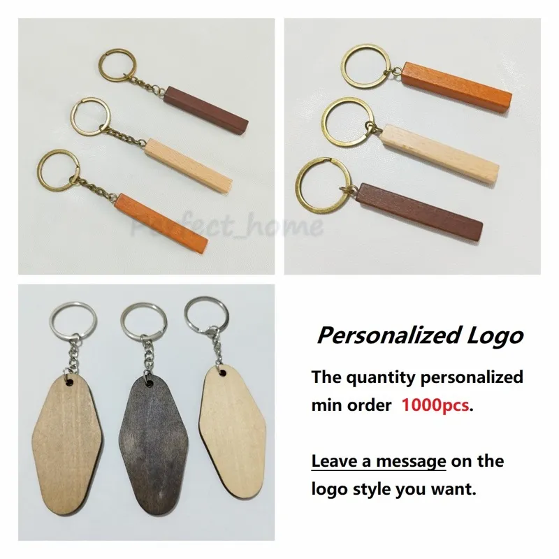 Free laser engraving logo Rectangular wooden bar beech wood keyring wooden keychain personalized logo key hang tag by Ocean-shipping P191