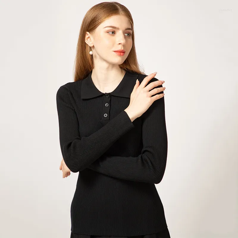 Women's Polos AS Women Knit Blouse Great Quality Knitted Tops Female Ribbed Polo Collar Sweaters