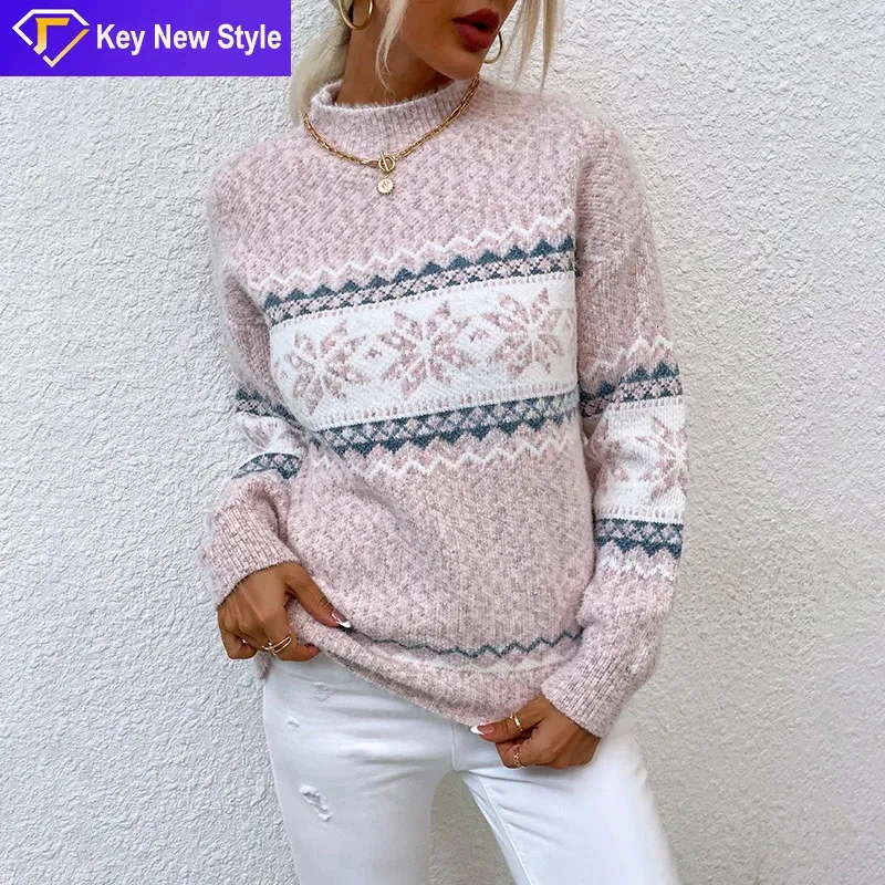 Womens Sweaters Knit Tops Christmas TShirt Autumn Winter High Collar Snow Pullover Girl Womens Sweater Knitwears Drop Center 231213