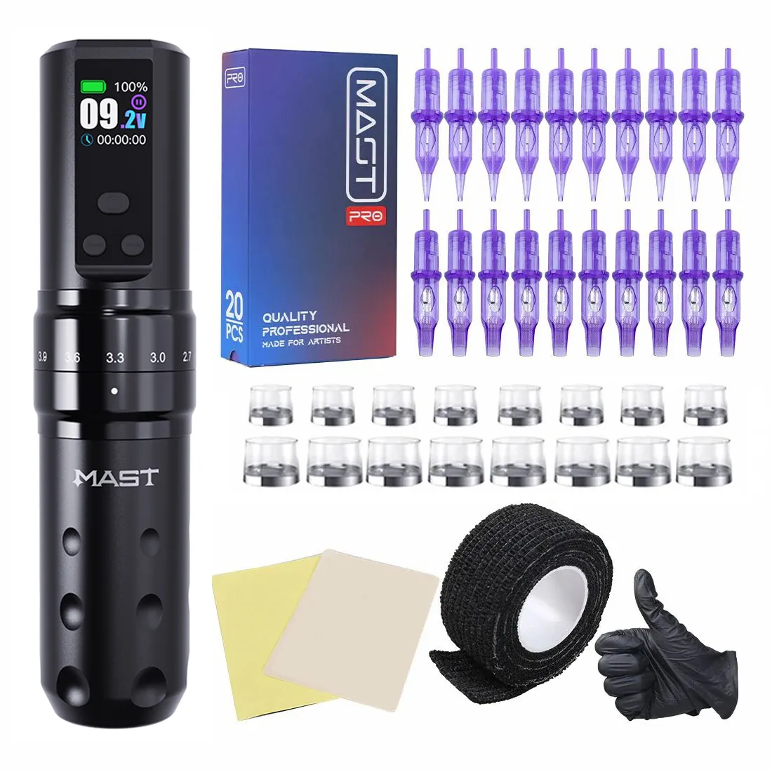 Mast Fold 2 Pro Wireless Kit Kit Tatuable Crollo regolabile Pen Macchina Cartuccia Ago forniture Tattoo TZ-W075