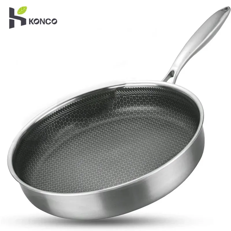 Pannen Konco 28 Cm Koekenpan 304 Roestvrij Staal Wok Gebakken Biefstuk Non Stick Honingraat Pot Keuken Kookgerei 231213