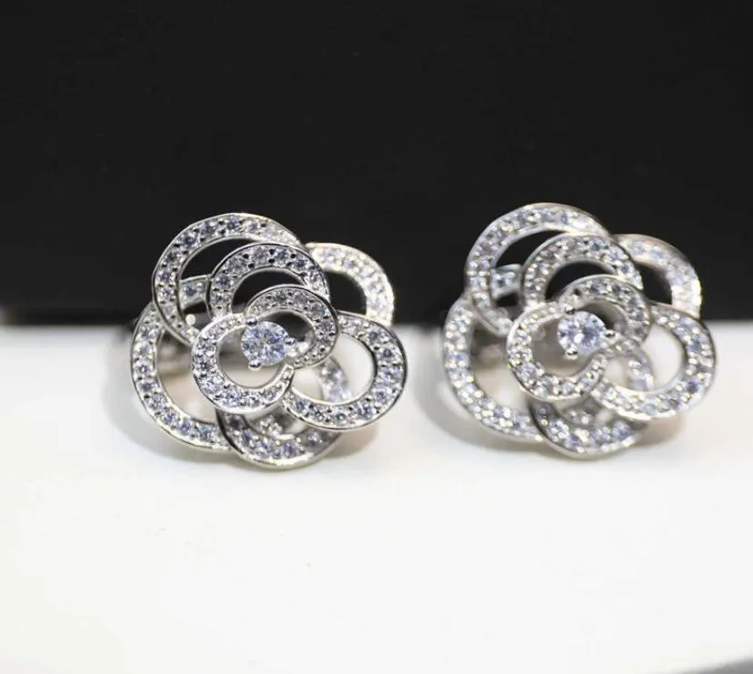 New Pattern Hollow Earrings With Diamond Camellia Shining S925 Sterling Silver Fashion Luxury Platinum Brand Jewelry 2022 LOVE8286048