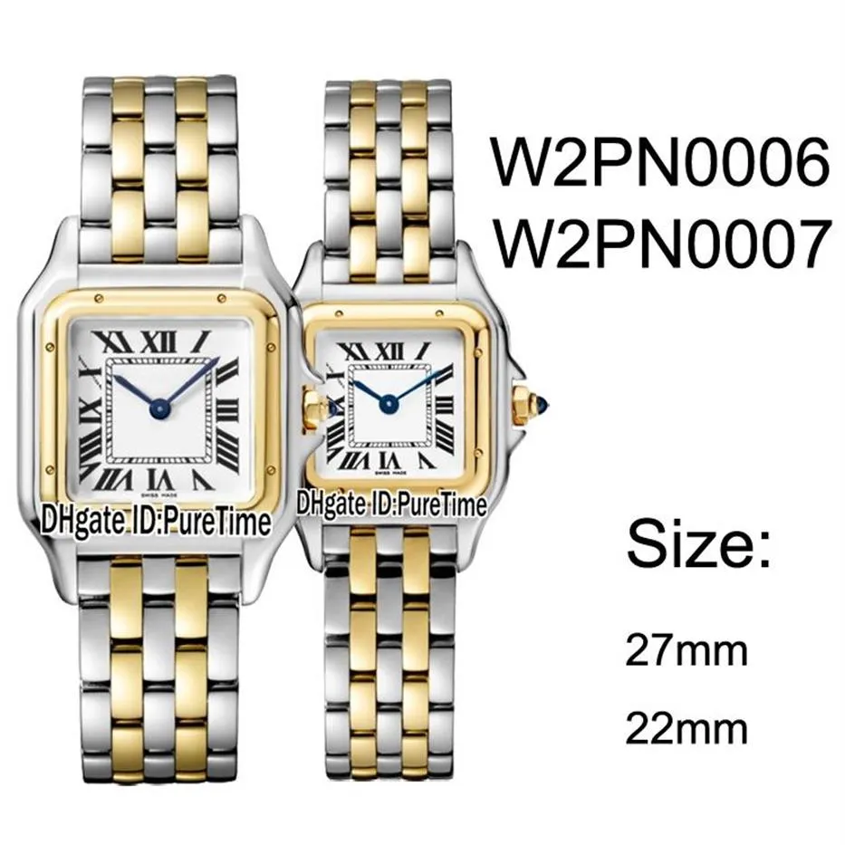 새로운 W2PN0006 W2PN0007 2 톤 옐로우 골드 27mm 22mm 흰색 다이얼 스위스 쿼츠 여성 시계 숙녀 스테인리스 스틸 시계 10 PURETI260O