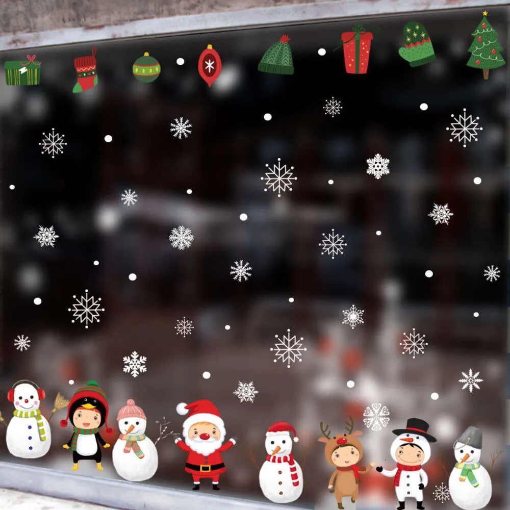 Fashion Christmas Window Electrostatic Decoration Lovely Santa Claus Wall Sticker Snowman Snowflake New Year Art Home Decor