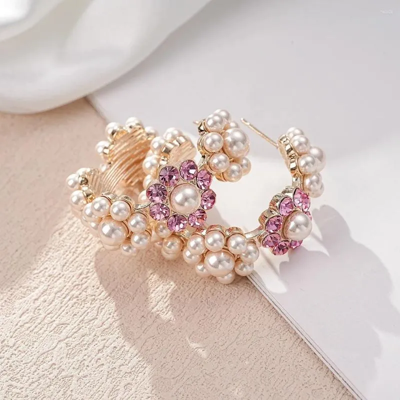 Orecchini a cerchio coreano viola strass amore cuore fiore ciondola lunga goccia d'acqua gioielli di cristallo pendientes per le donne moda brincos