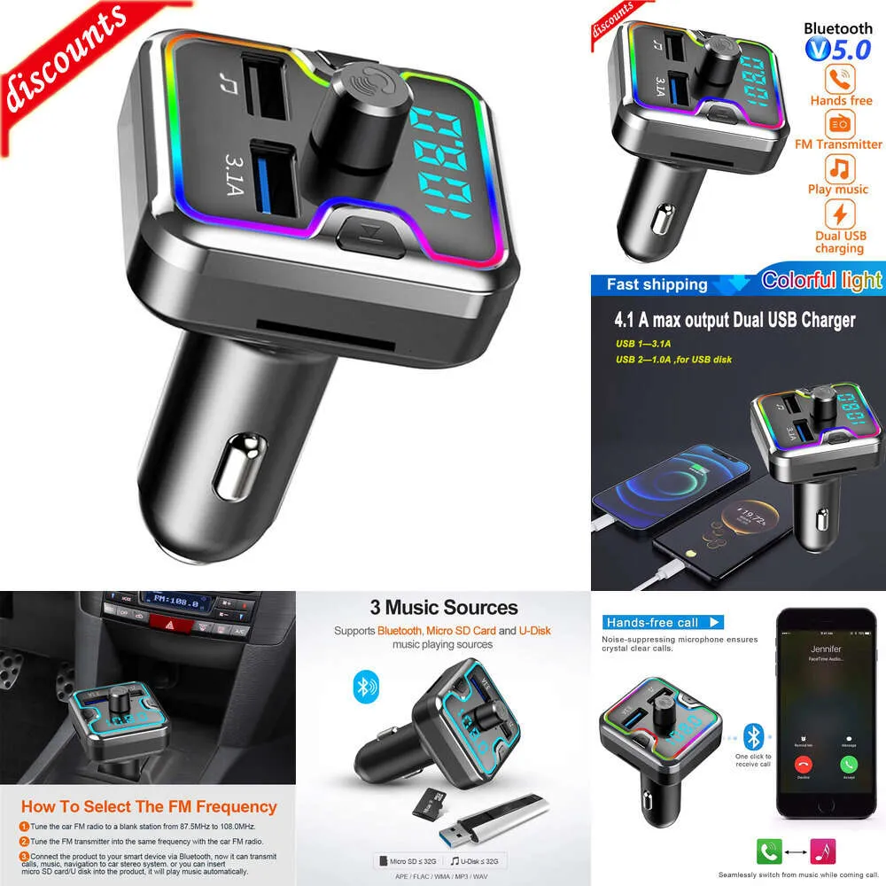 Neues Bluetooth Car Kit Auto-Freisprecheinrichtung FM-Transmitter Bluetooth 5.0 Car Kit MP3-Modulator-Player TF-Karte USB-AUX-Empfänger 3.1A Dual-USB-Schnellladegerät