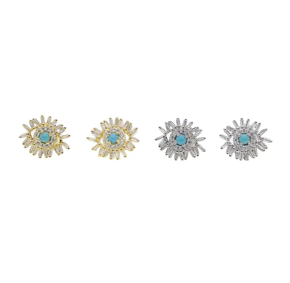 Baguette CZ Firework Evil Eye Stud Earring Pave Cubic Zirconia Turquoise Gemstone Elegance Gorgeous Lucky Women Jewelry6853652