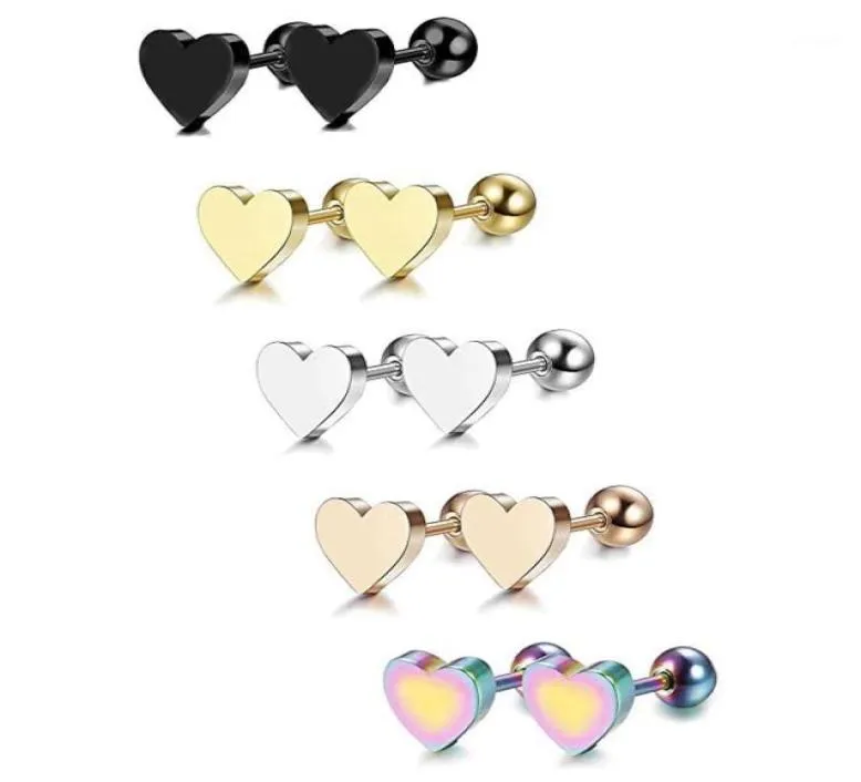 Stud 3 paires de boucles d'oreilles en forme de coeur en acier inoxydable Set Barbell perforé pour hommes et femmes Argent Noir Gold4281253