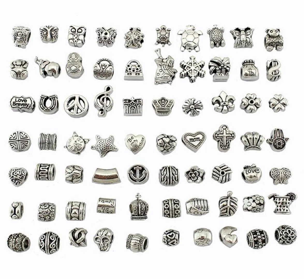 Pärla mix stil antik silverpläterad legering stor hål charms distanspärlor passar ganska diy smycken halsband hängen charms pärlor5648108