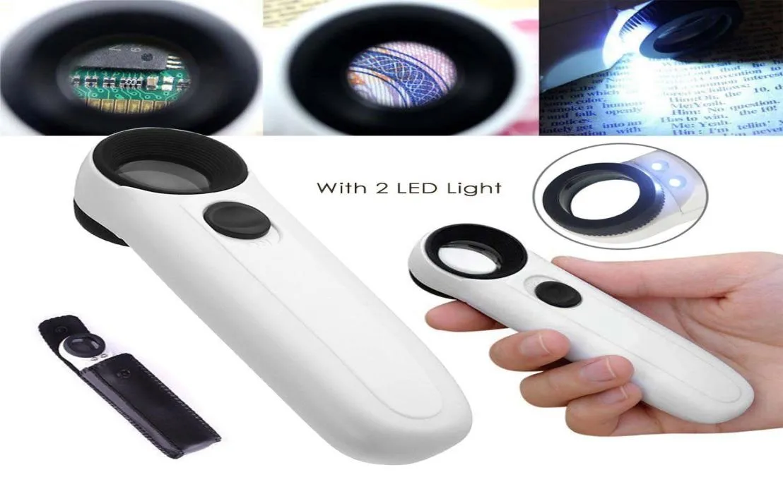 40X Magnifying Magnifier Glass Jeweler Eye Jewelry Loupe Loop Hand Held Magnifying Glass With 2 LED Light8912238