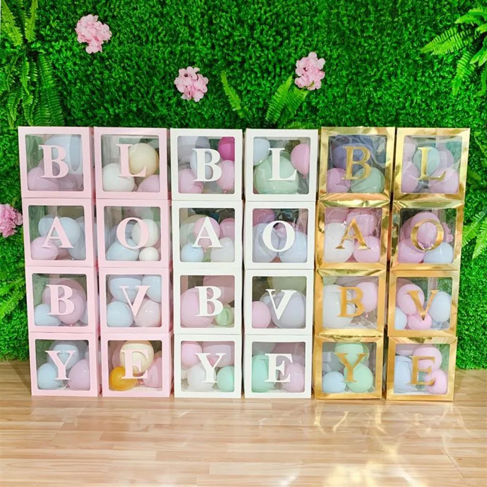 4st Clear Cardboard Cube Box Plastic Balloon Gift Box Baby Shower Paper Bag Party Favor Candy Dragee Cake Wedding Packaging2072