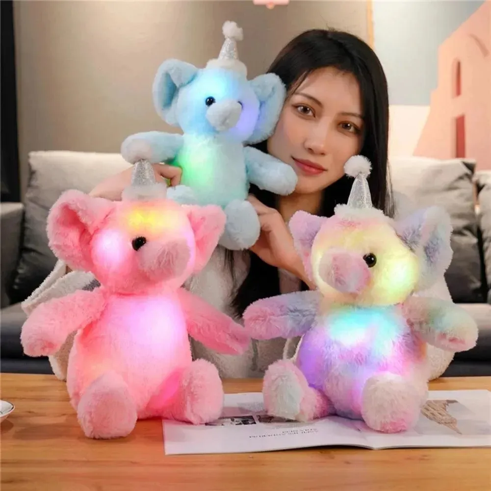 Poupée en peluche lumineuse, apparence mignonne, éléphant coloré brillant, jouet en peluche pour apaiser le sommeil, oreiller, cadeau pour enfants