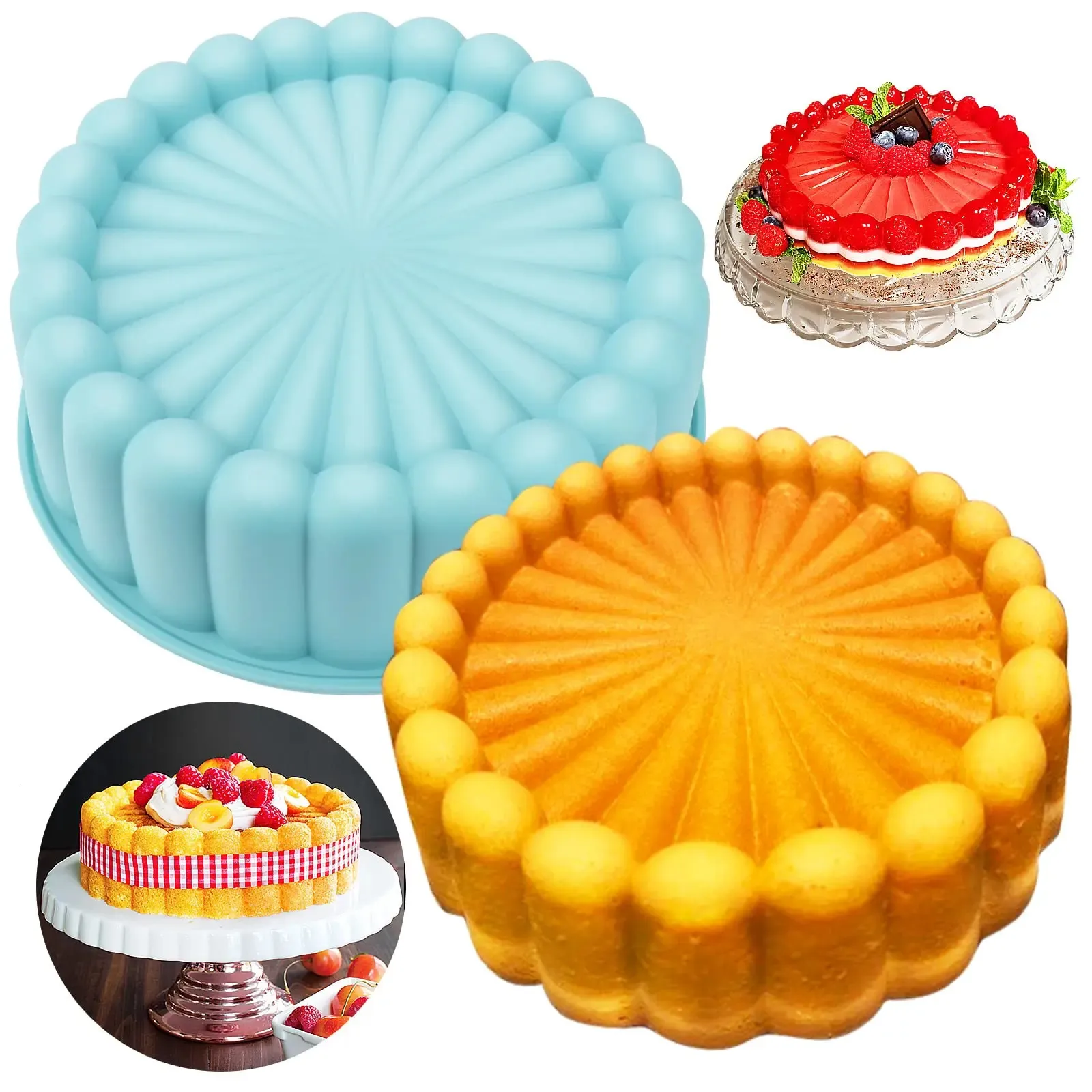 Cake Tools Silicone Round Pan Charlotte Cakes Baking Sponge Flan Mold Strawberry Shortcake Kitchen Moulds 231213